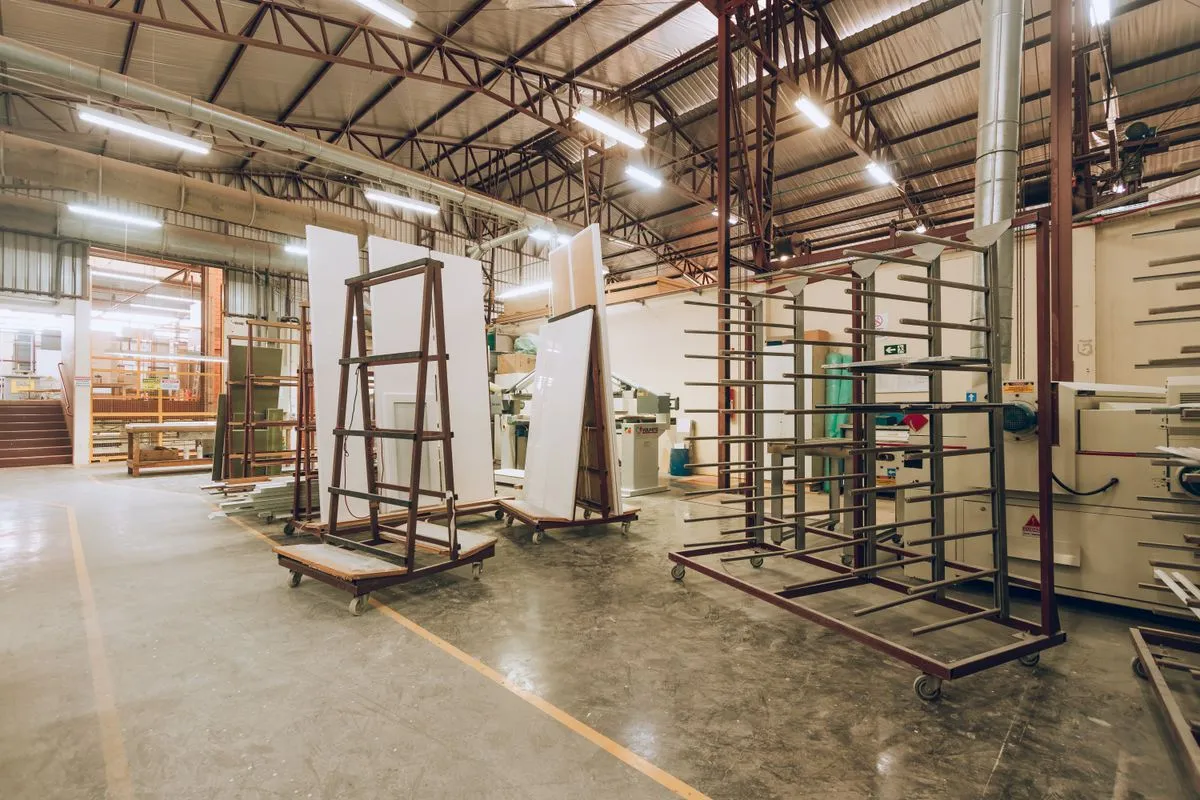 Aydınlık modern fabrika iç mekânı