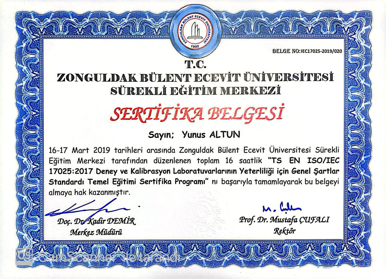 TS EN ISO/IEC 17025:2017 Laboratuvar Yeterliliği — Zonguldak Bülent Ecevit Üniversitesi SEM