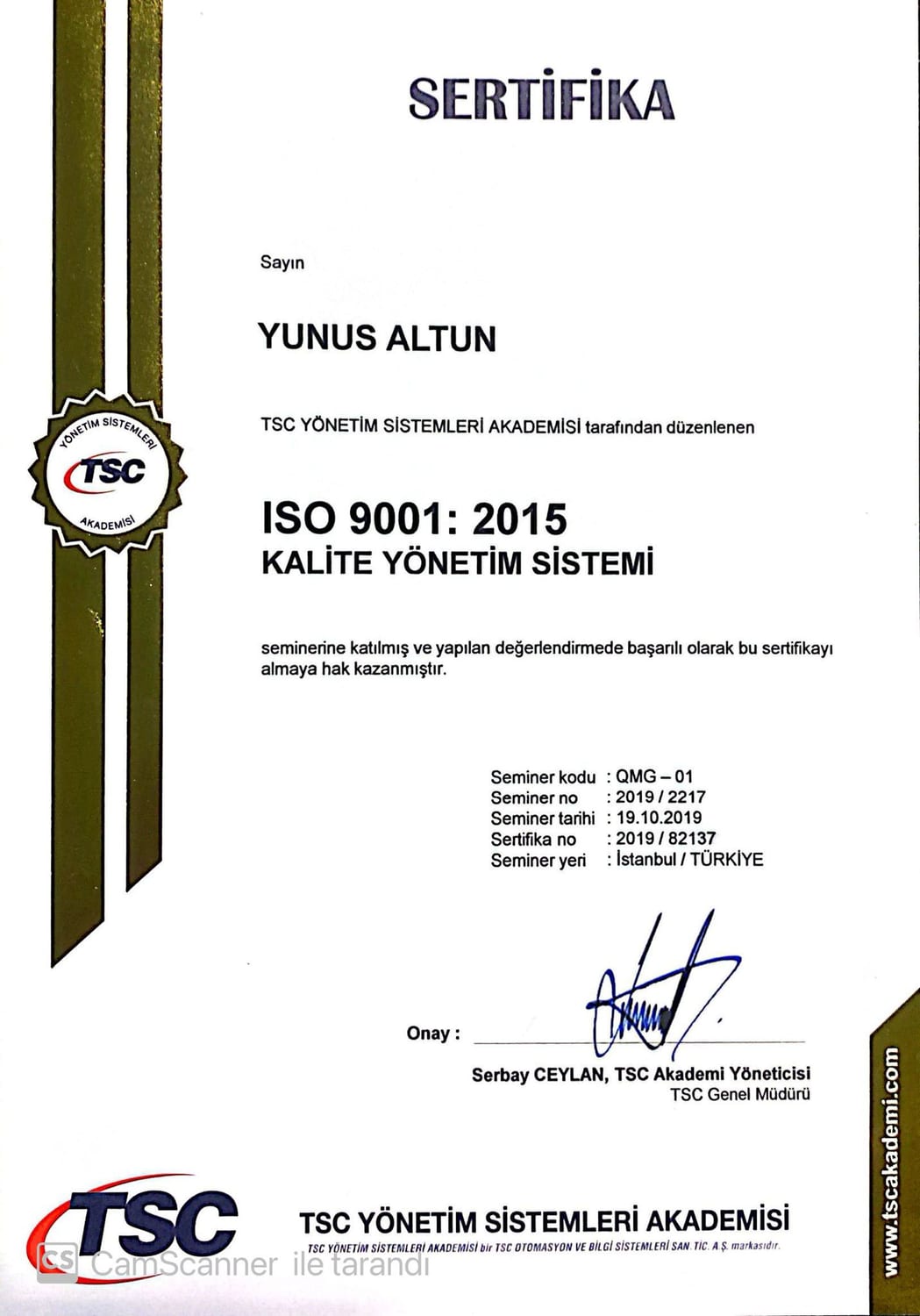 ISO 9001:2015 Kalite Yönetim Sistemi — TSC Yönetim Sistemleri Akademisi